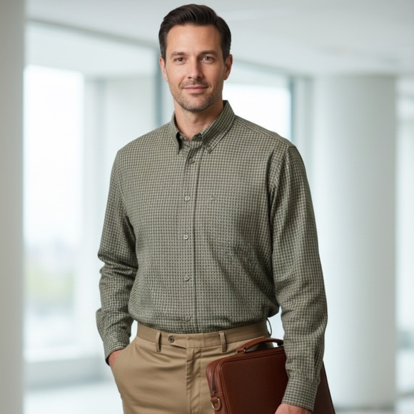 CEZANI Men's XL Green & Tan Plaid Long Sleeve Button-Down Shirt - Picture 1 of 4